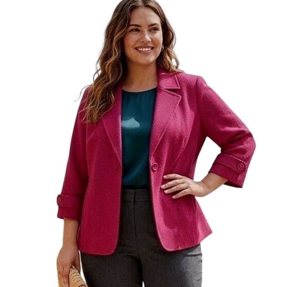 Talbots Woman Dark Berry Textured Single Button Blazer Jacket 22W Plus Size